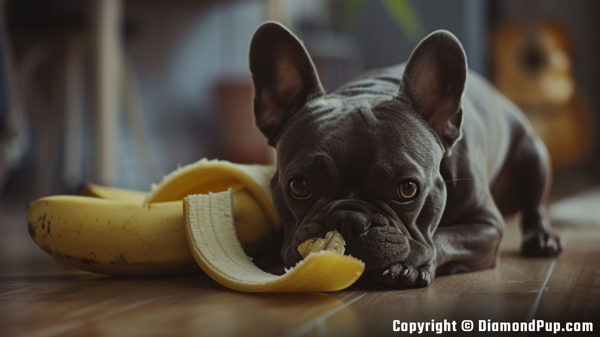 Image of French Bulldog Eating Banana