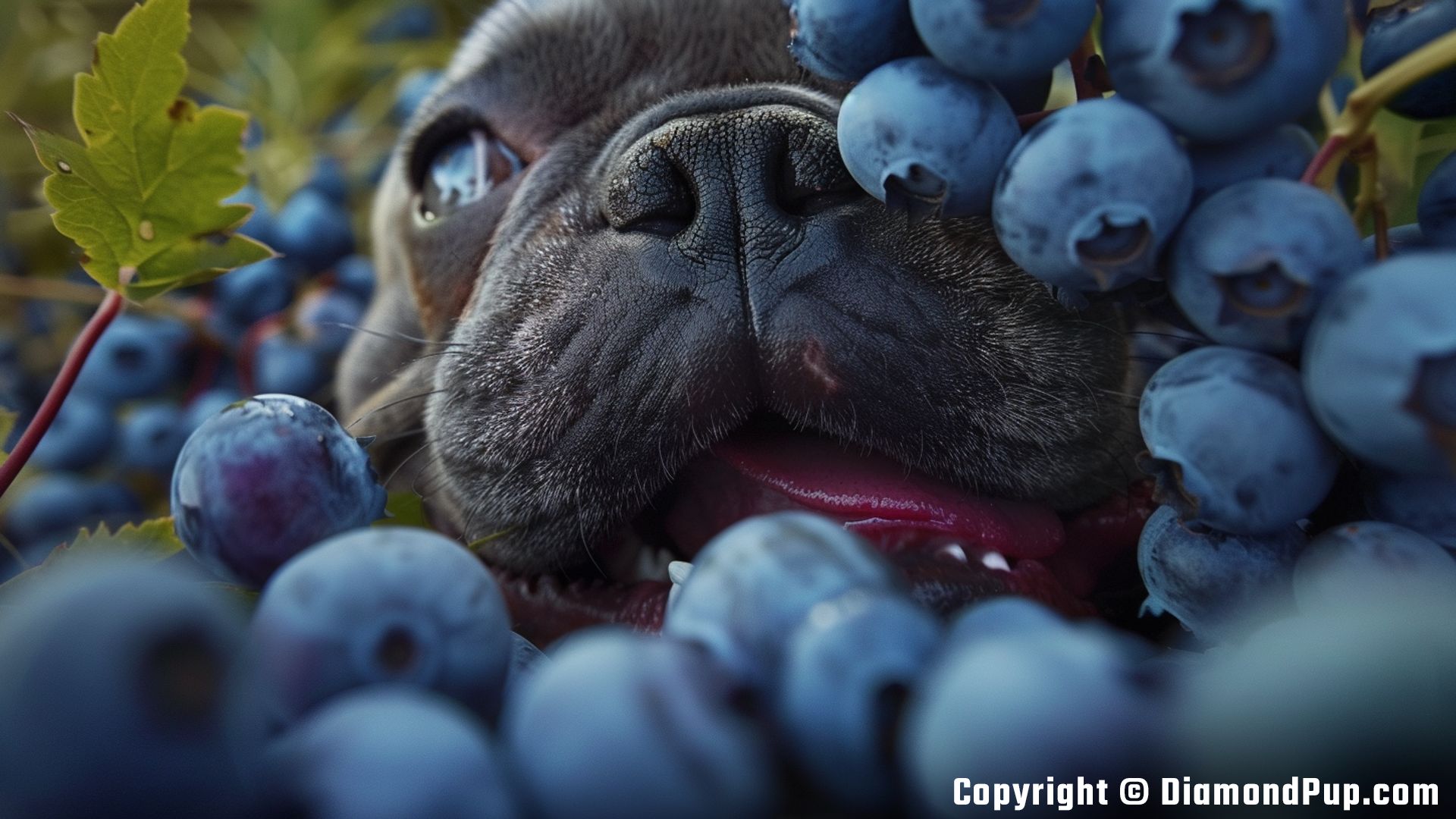 Image of French Bulldog Eating Blueberries