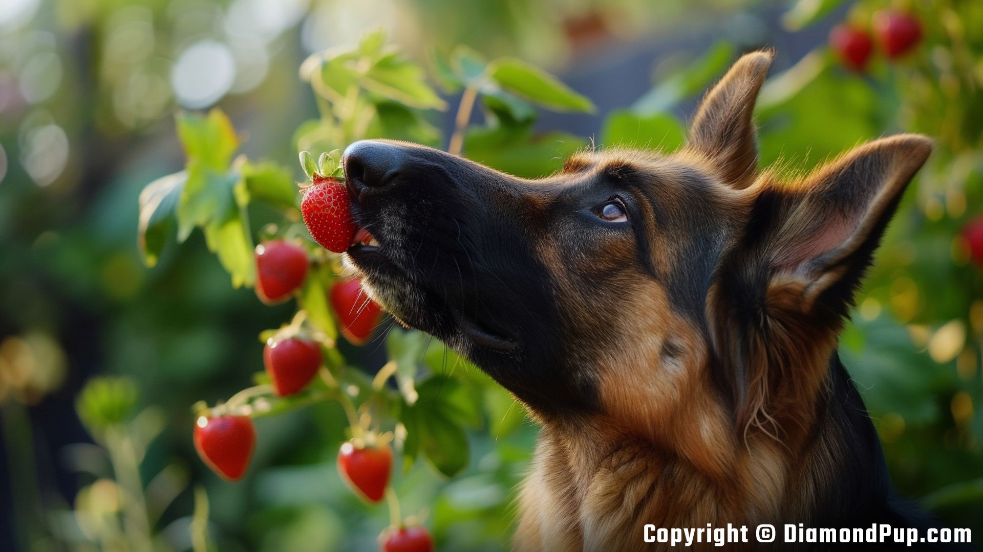 Image of German Shepherd Eating Strawberries