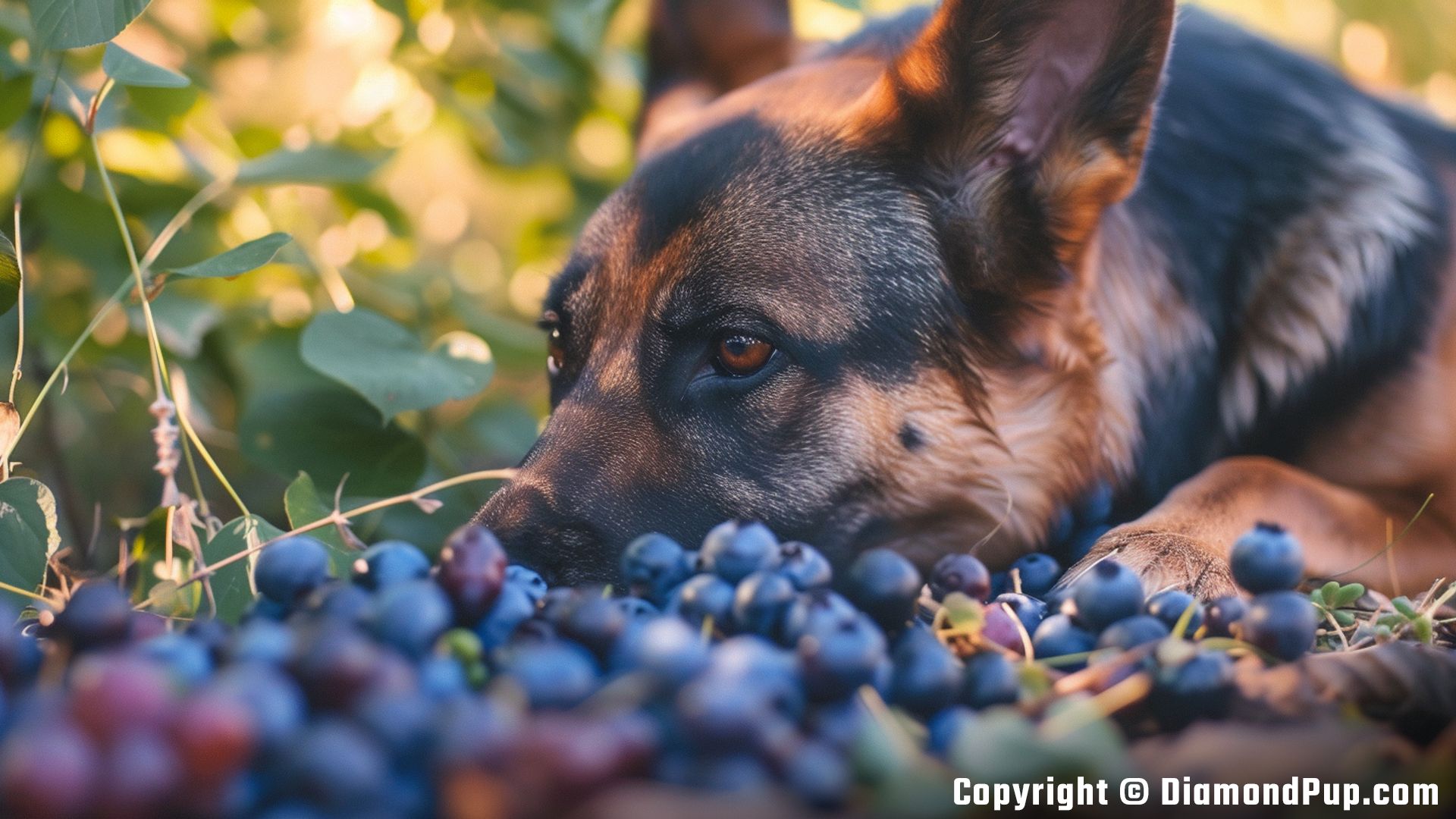 Image of German Shepherd Snacking on Blueberries