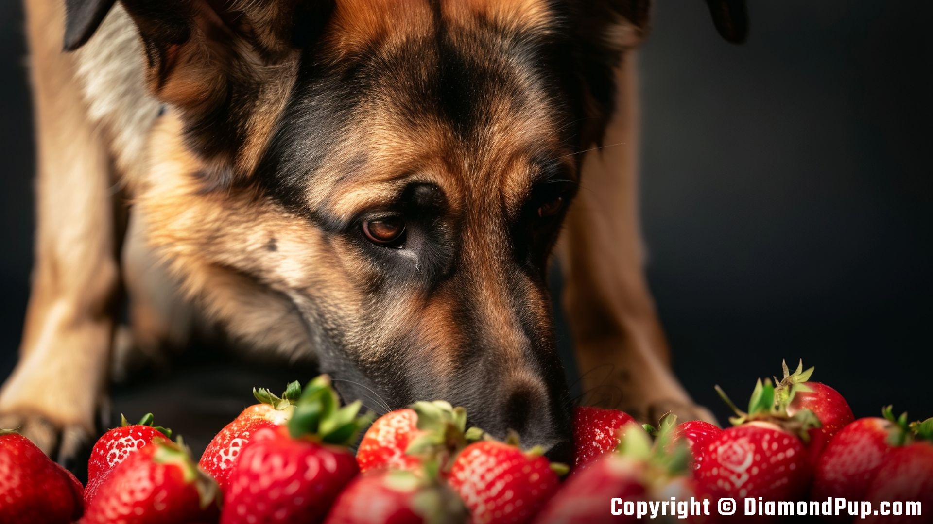 Image of German Shepherd Snacking on Strawberries