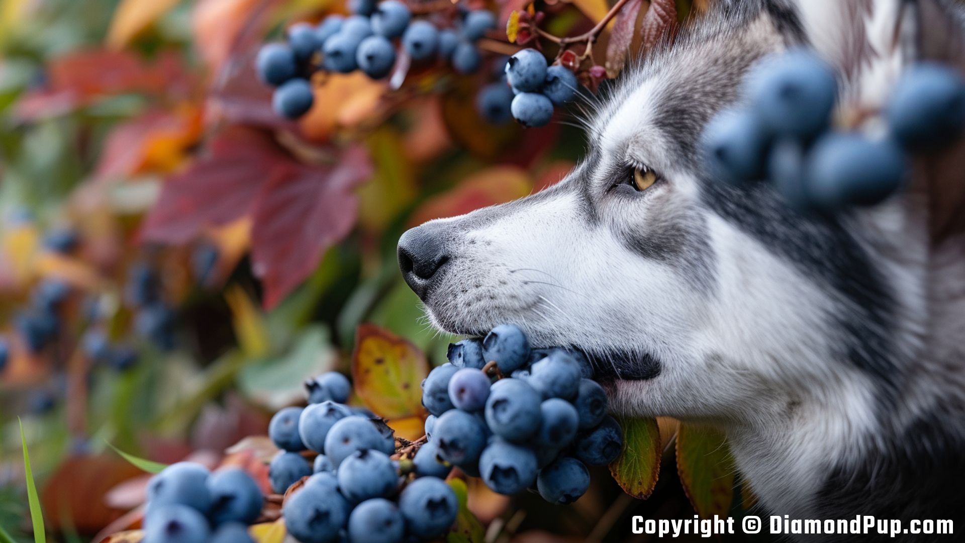 Image of Husky Eating Blueberries
