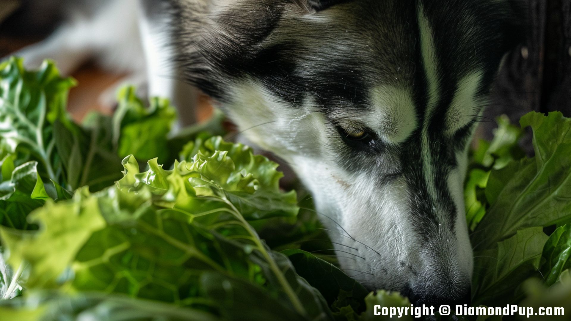 Image of Husky Eating Lettuce