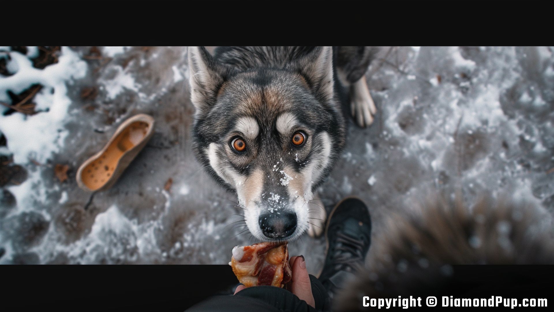 Image of Husky Snacking on Bacon