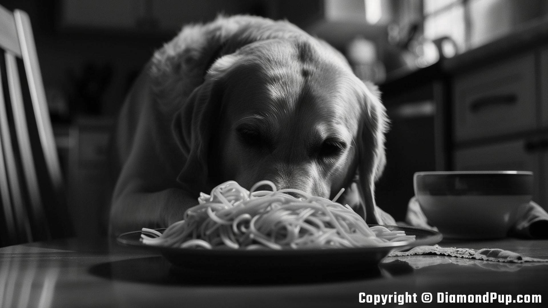 Image of Labrador Eating Pasta