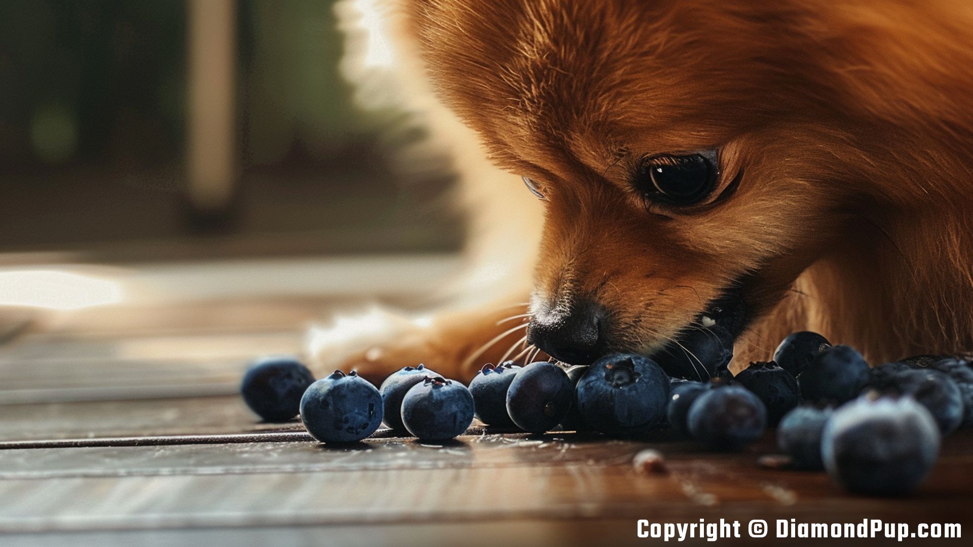Image of Pomeranian Eating Blueberries
