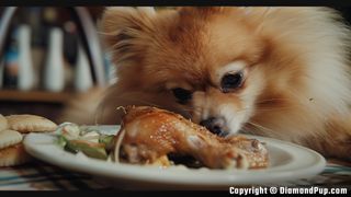 Image of Pomeranian Eating Chicken
