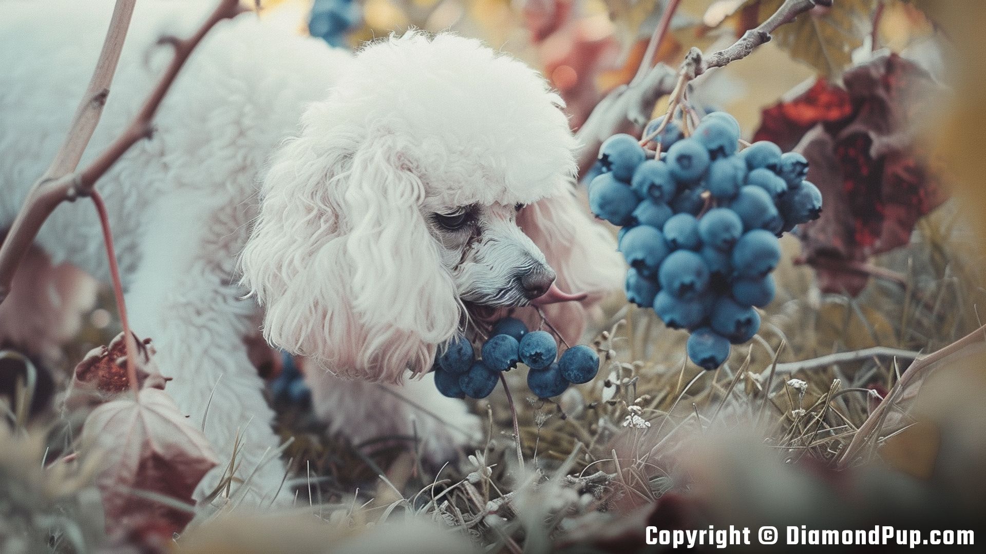 Image of Poodle Eating Blueberries
