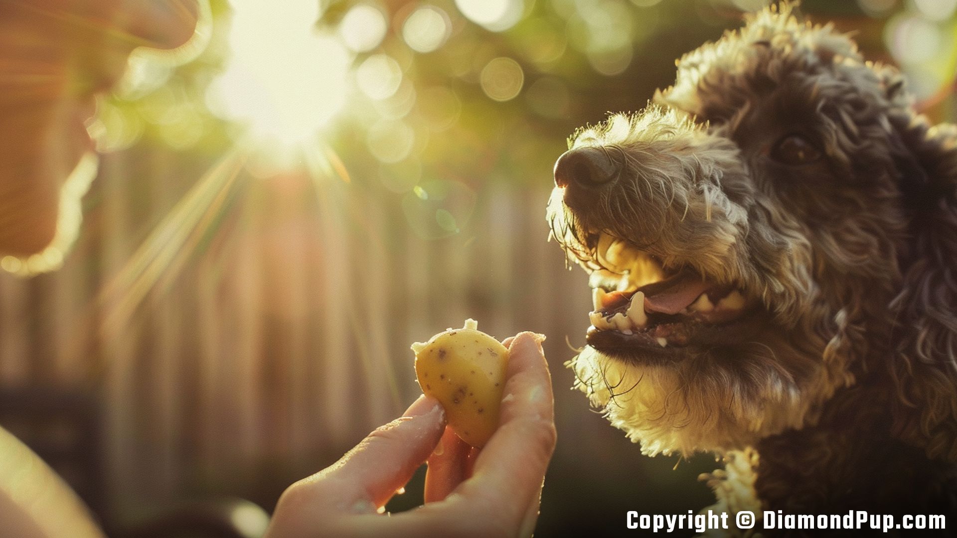 Image of Poodle Snacking on Potato