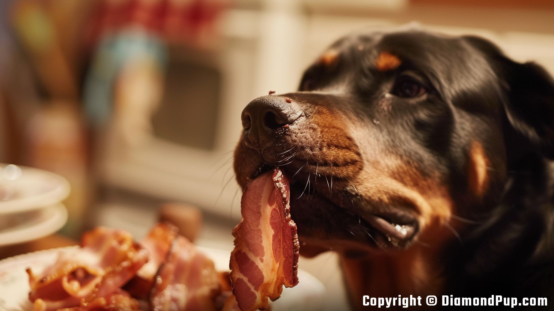 Image of Rottweiler Snacking on Bacon