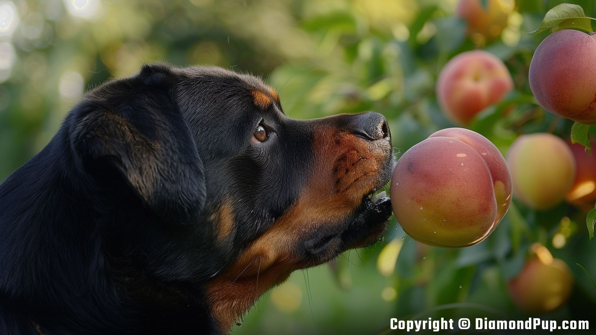 Image of Rottweiler Snacking on Peaches