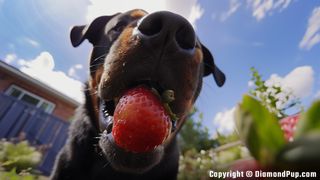 Image of Rottweiler Snacking on Strawberries