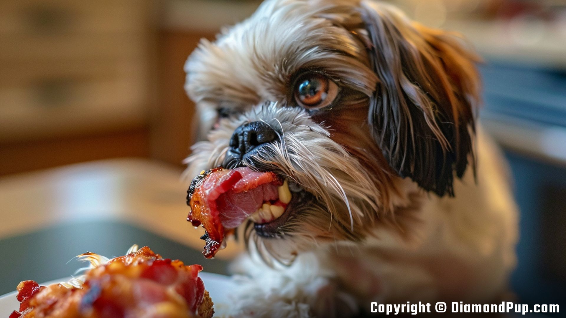 Image of Shih Tzu Snacking on Bacon
