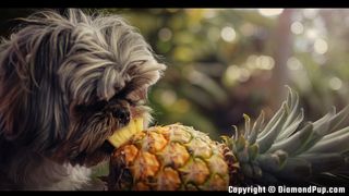 Image of Shih Tzu Snacking on Pineapple