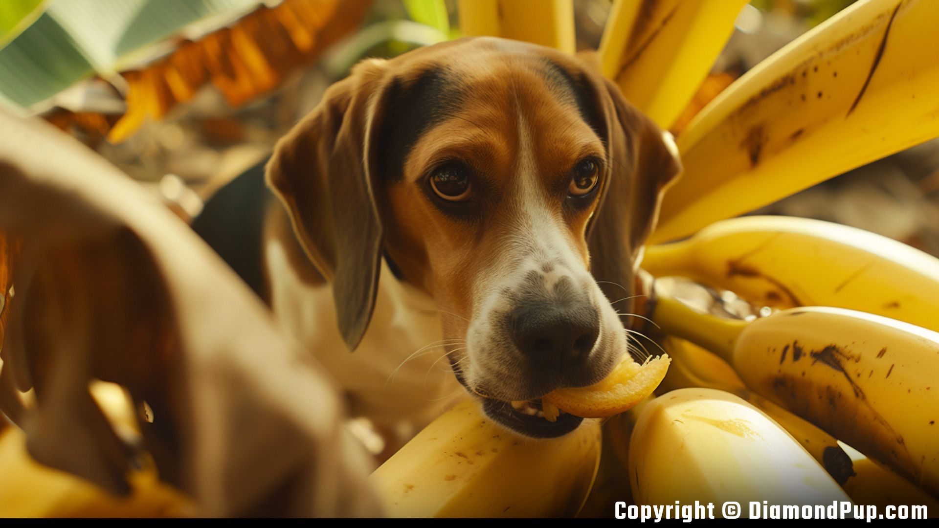 Photo of a Cute Beagle Snacking on Banana