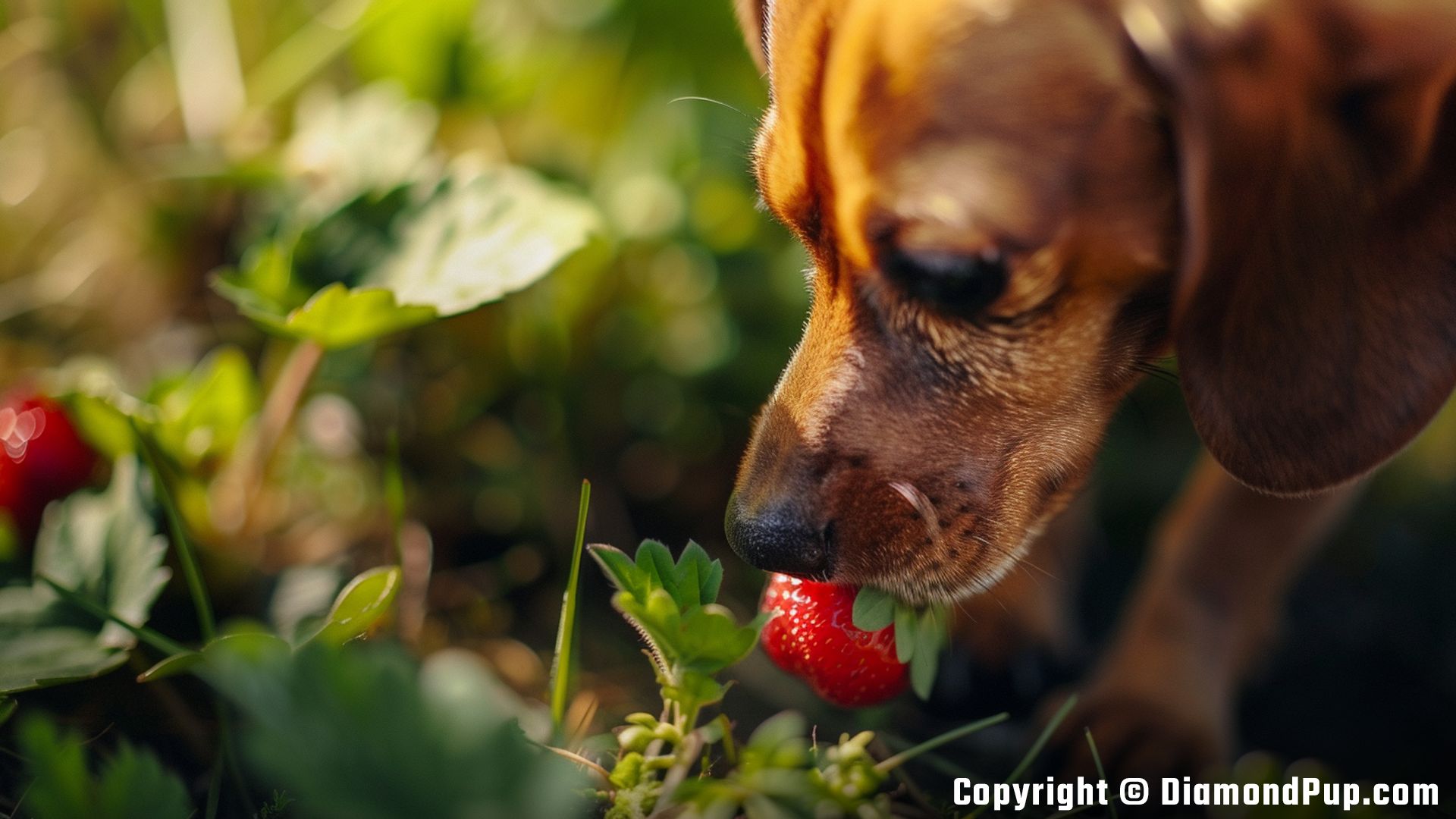 Photo of a Cute Dachshund Eating Strawberries