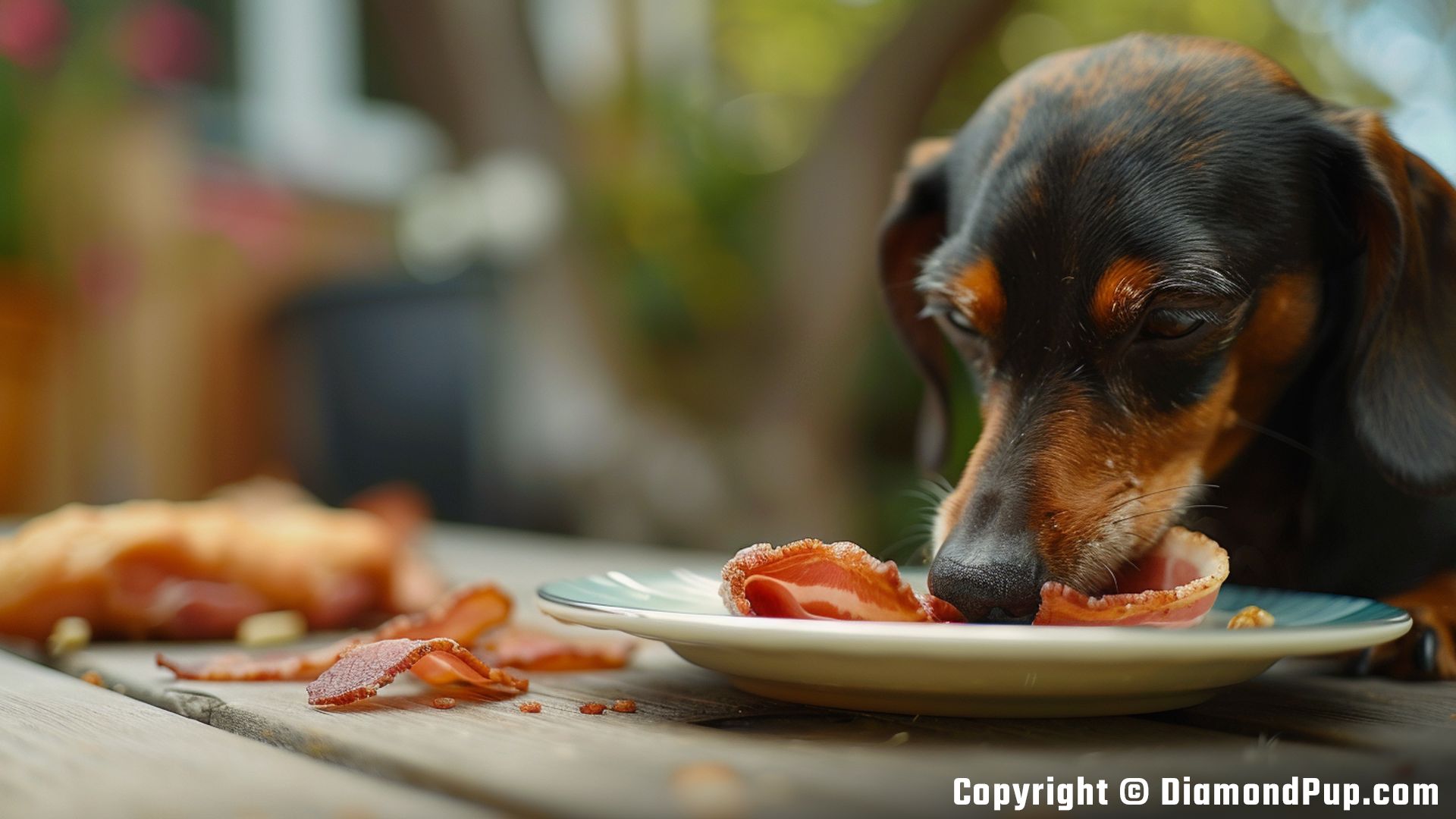 Photo of a Cute Dachshund Snacking on Bacon