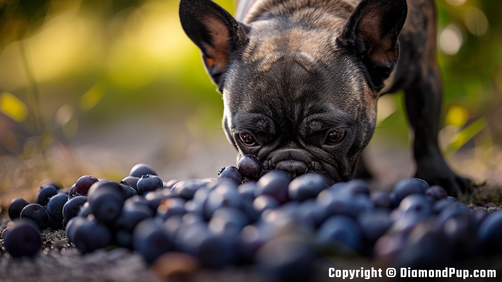 Photo of a Cute French Bulldog Snacking on Blueberries