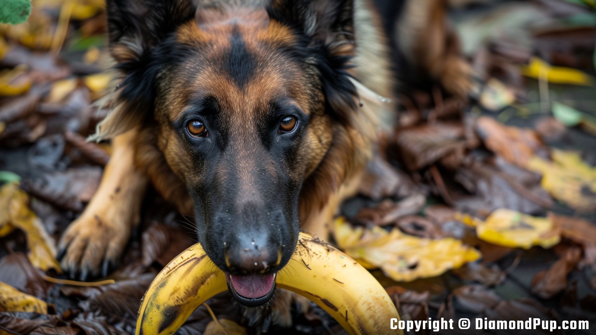 Photo of a Cute German Shepherd Snacking on Banana