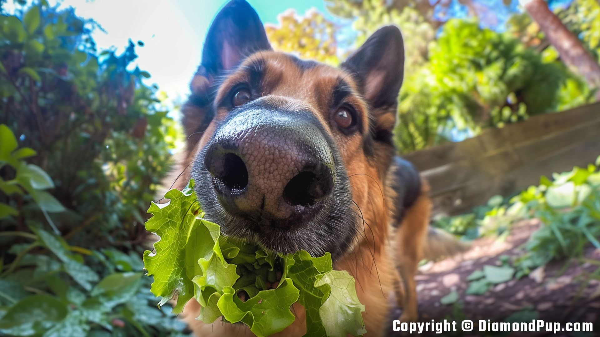 Photo of a Cute German Shepherd Snacking on Lettuce