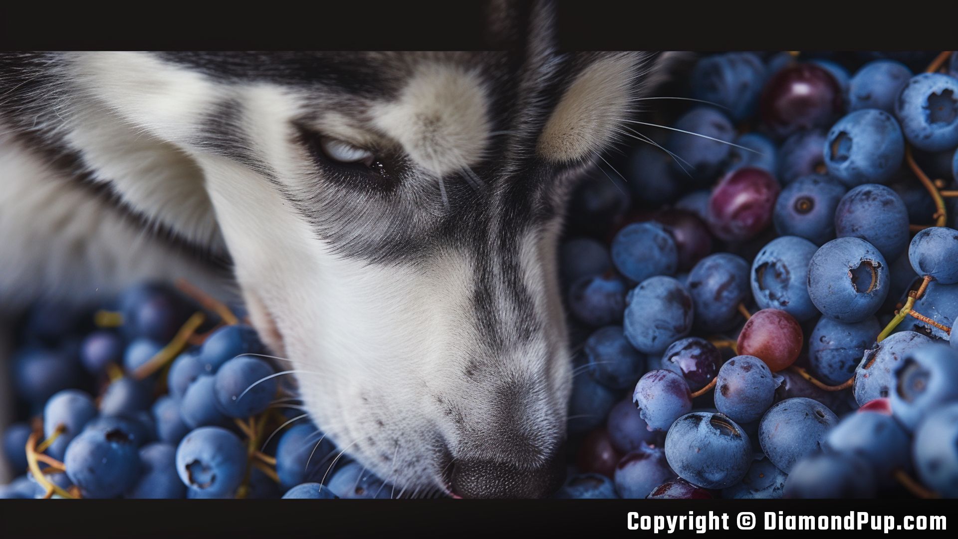 Photo of a Cute Husky Eating Blueberries
