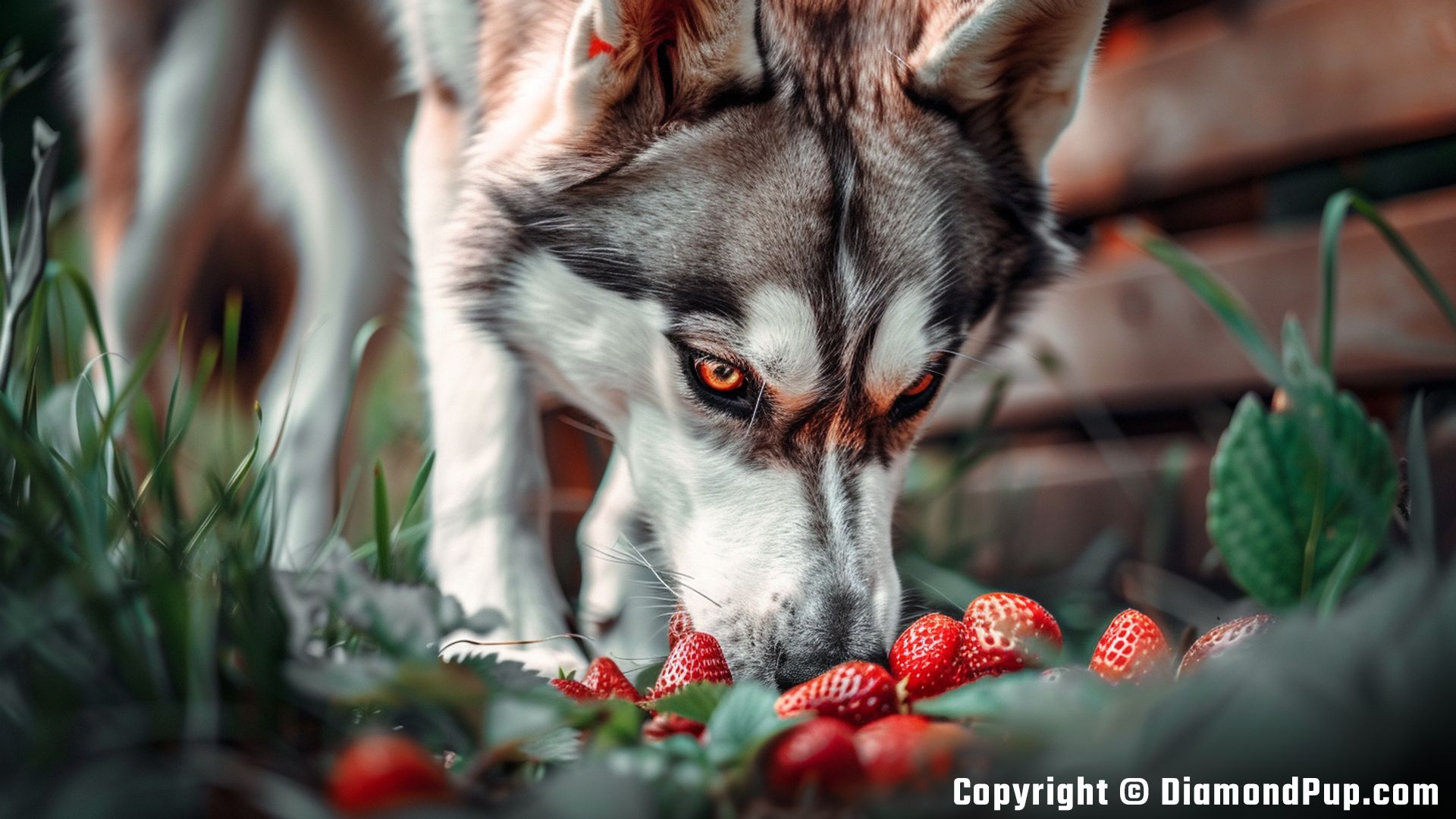 Photo of a Cute Husky Eating Strawberries