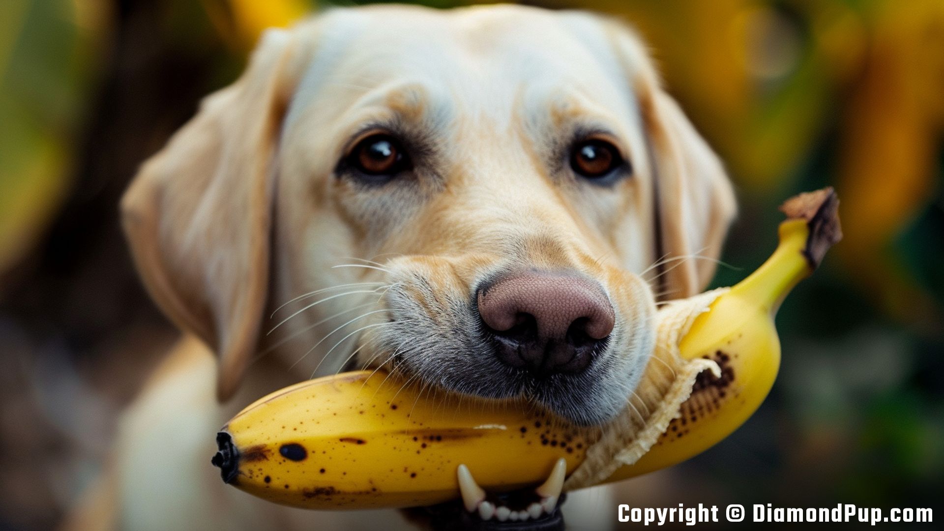 Photo of a Cute Labrador Eating Banana