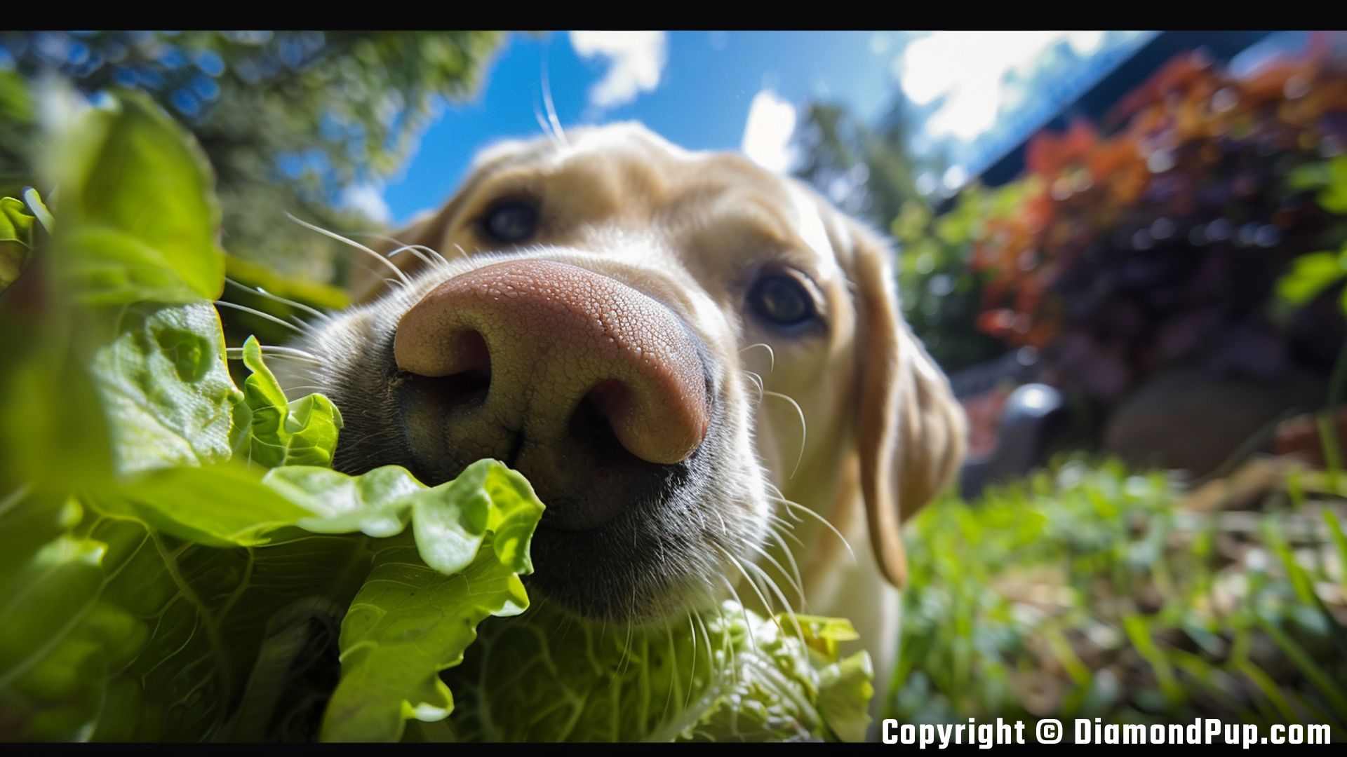 Photo of a Cute Labrador Eating Lettuce