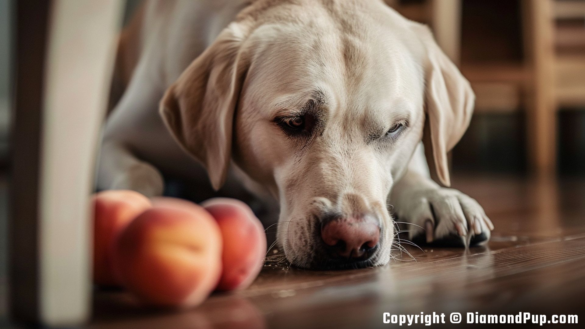 Photo of a Cute Labrador Eating Peaches