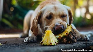 Photo of a Cute Labrador Eating Pineapple