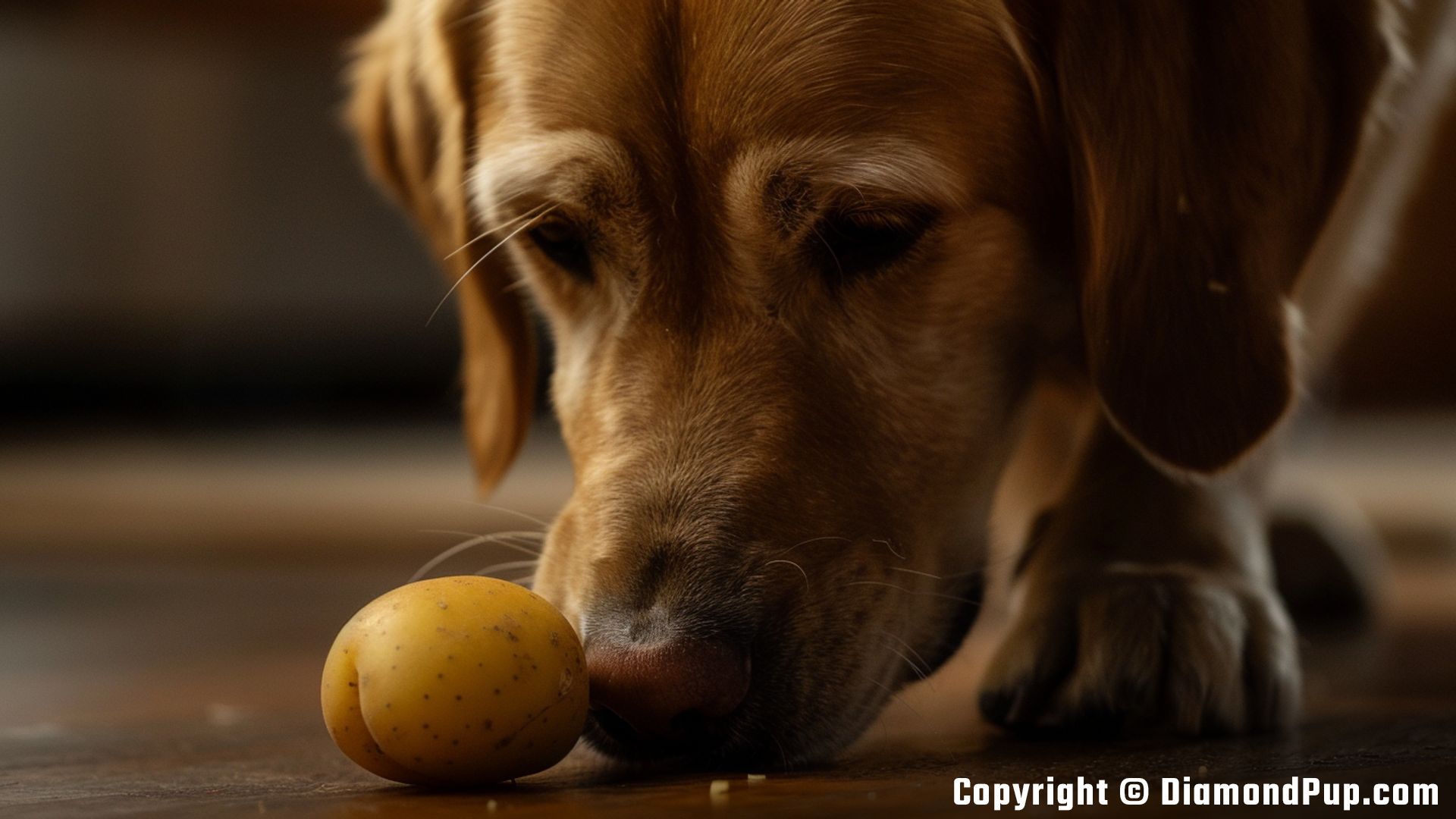 Photo of a Cute Labrador Eating Potato