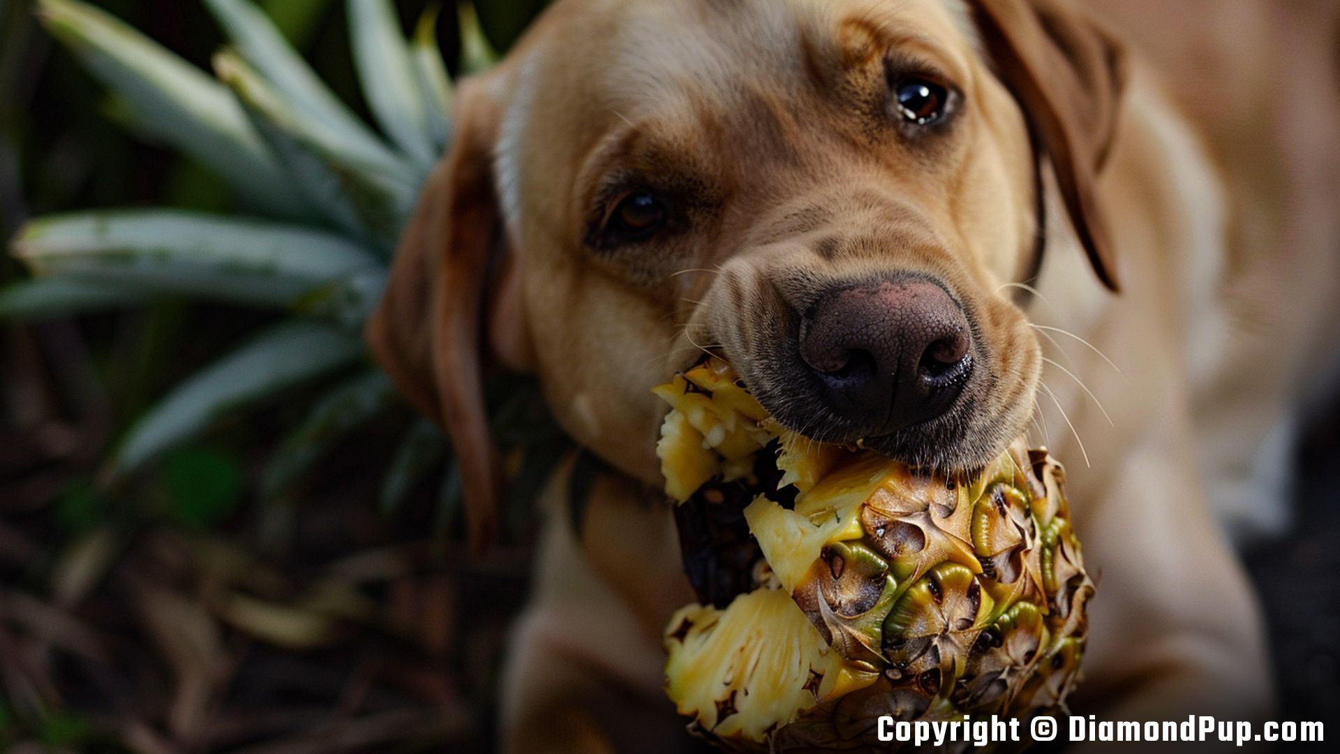 Photo of a Cute Labrador Snacking on Pineapple