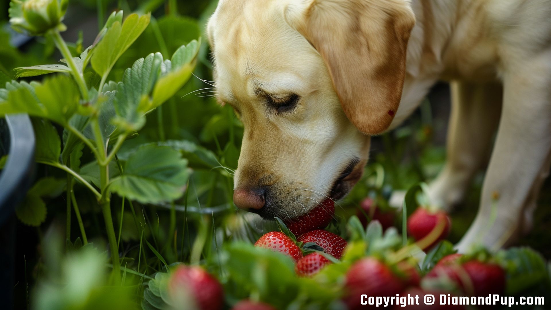 Photo of a Cute Labrador Snacking on Strawberries