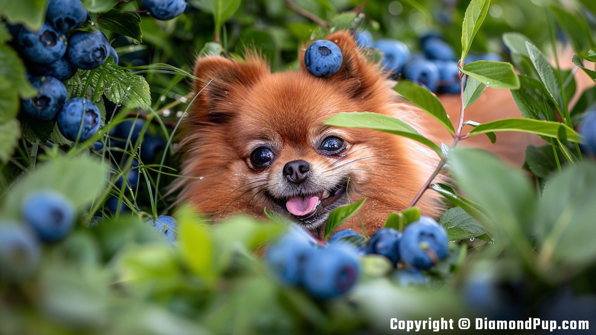 Photo of a Cute Pomeranian Eating Blueberries