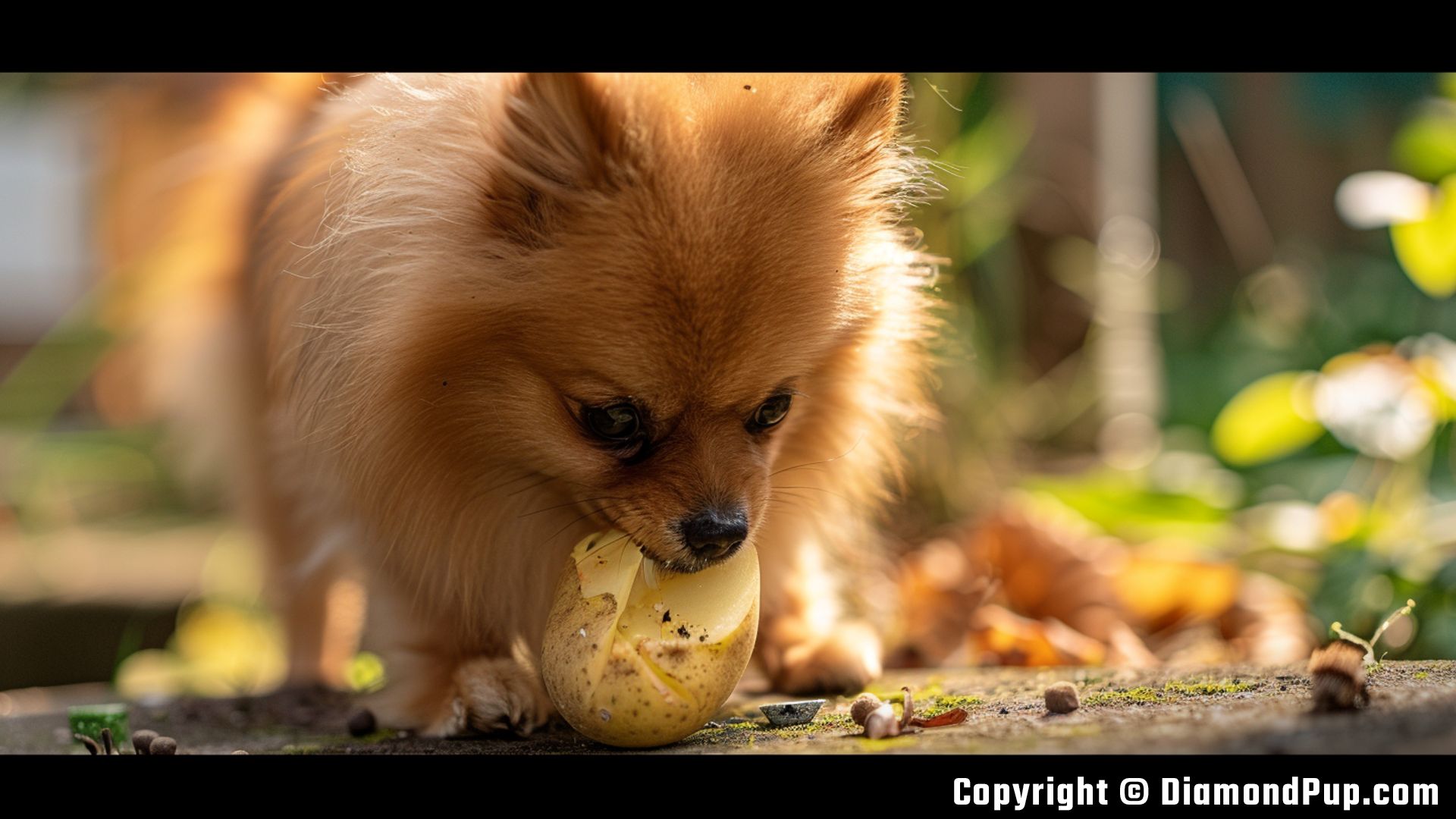 Photo of a Cute Pomeranian Snacking on Potato