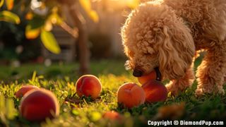 Photo of a Cute Poodle Eating Peaches