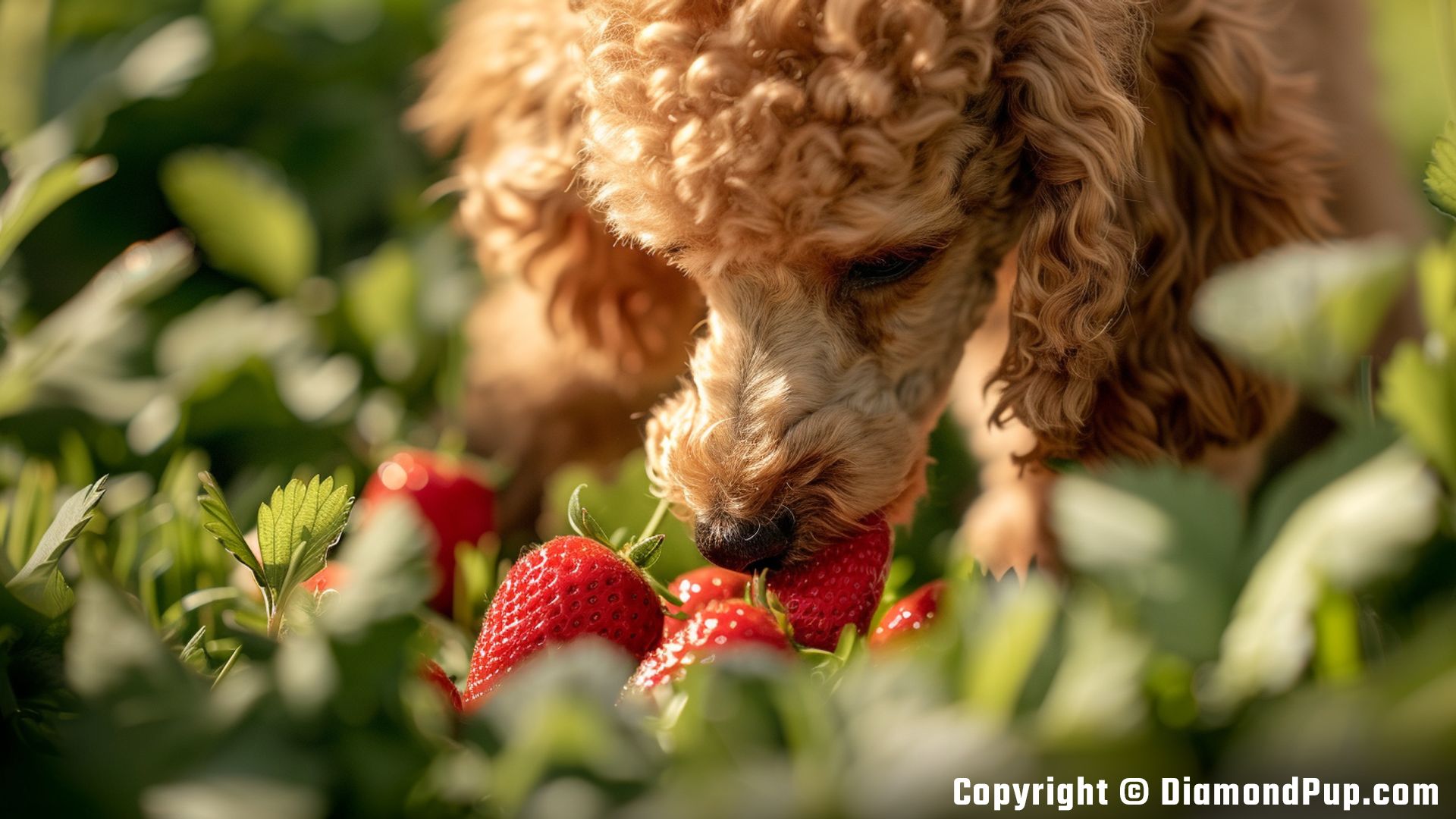 Photo of a Cute Poodle Snacking on Strawberries