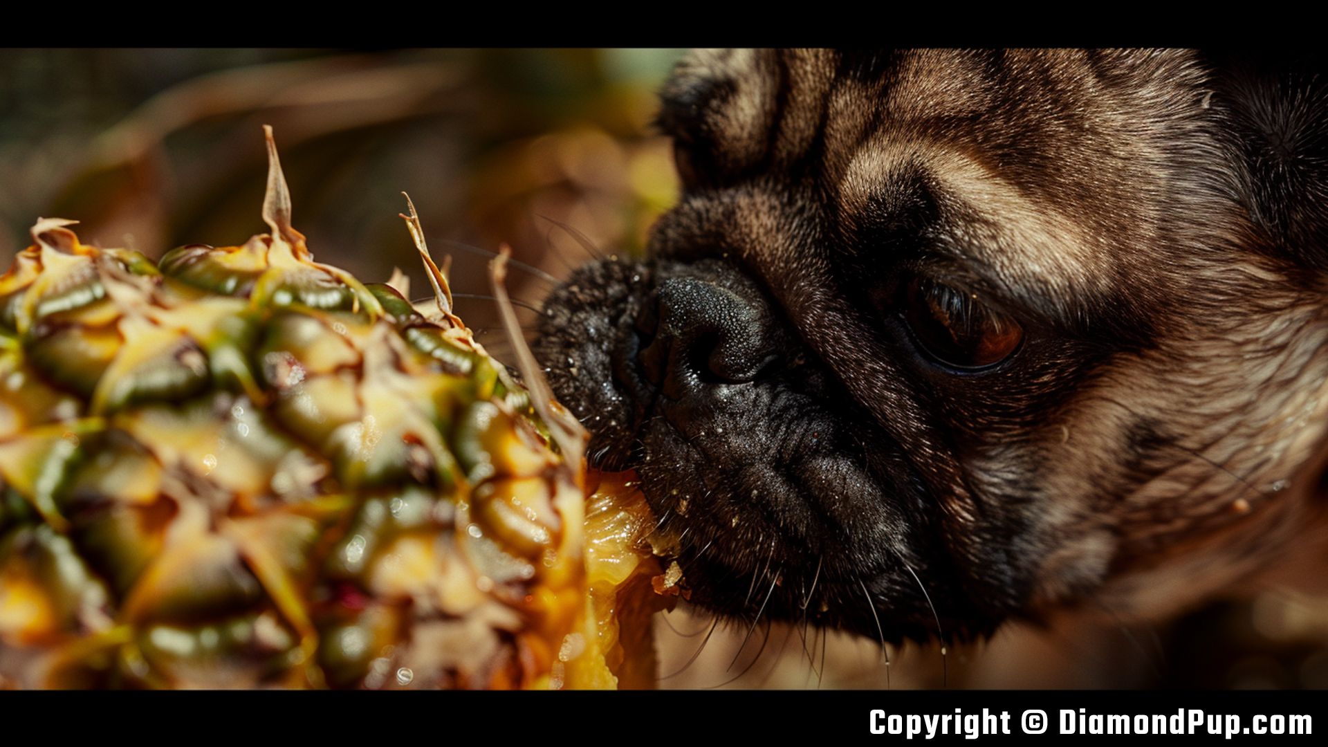 Photo of a Cute Pug Eating Pineapple