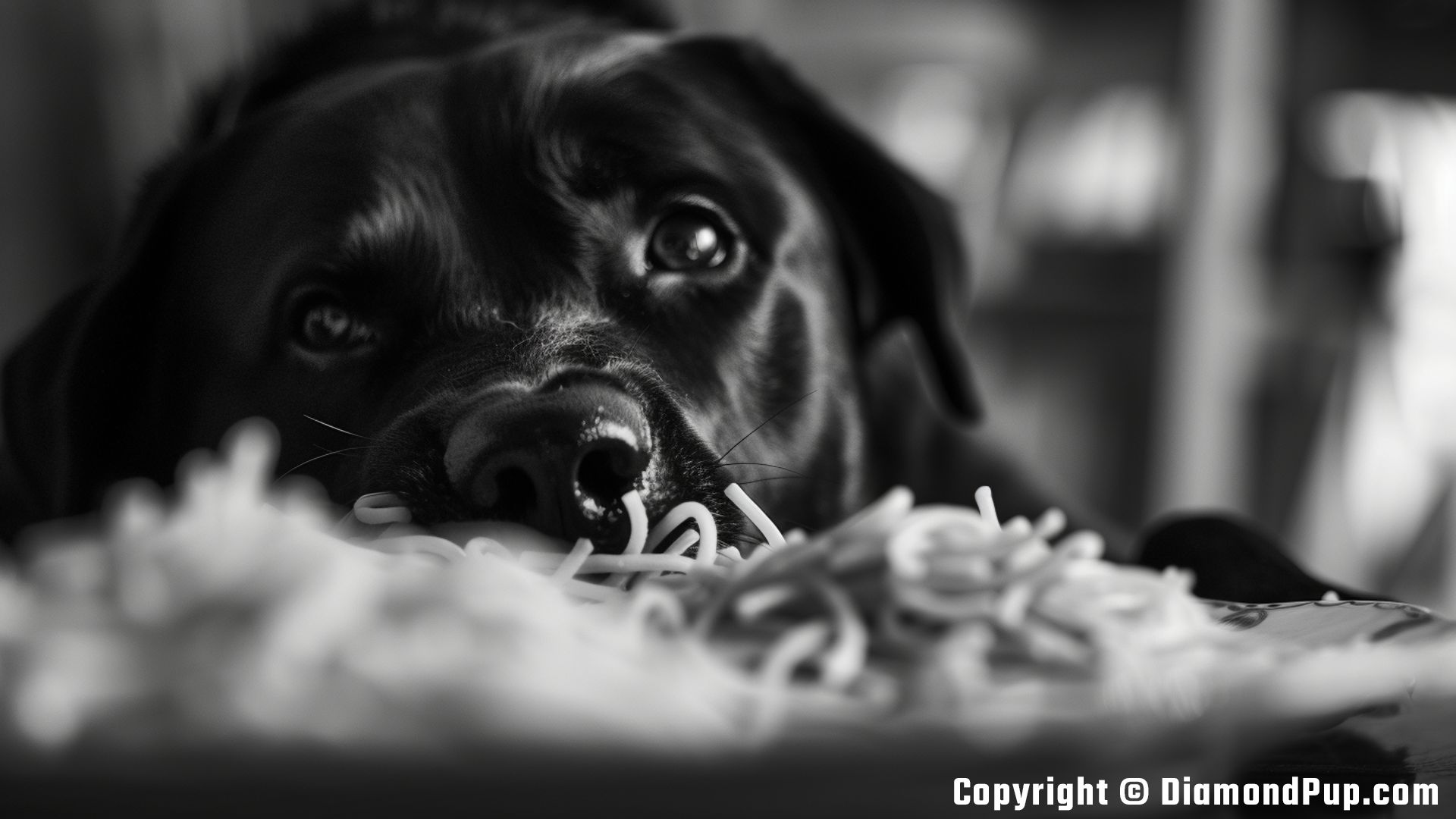 Photo of a Cute Rottweiler Eating Pasta