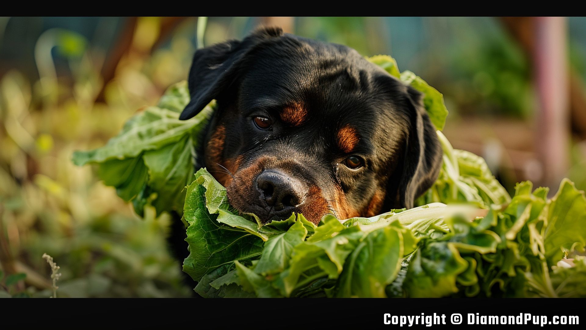 Photo of a Cute Rottweiler Snacking on Lettuce