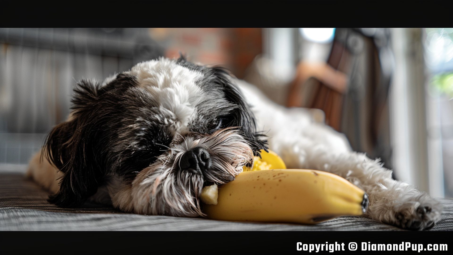 Photo of a Cute Shih Tzu Eating Banana