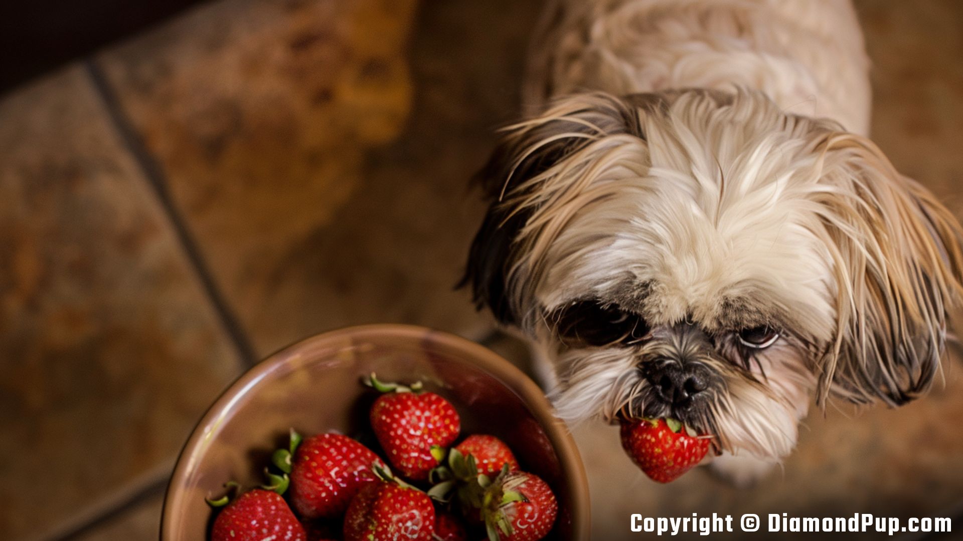 Photo of a Cute Shih Tzu Eating Strawberries