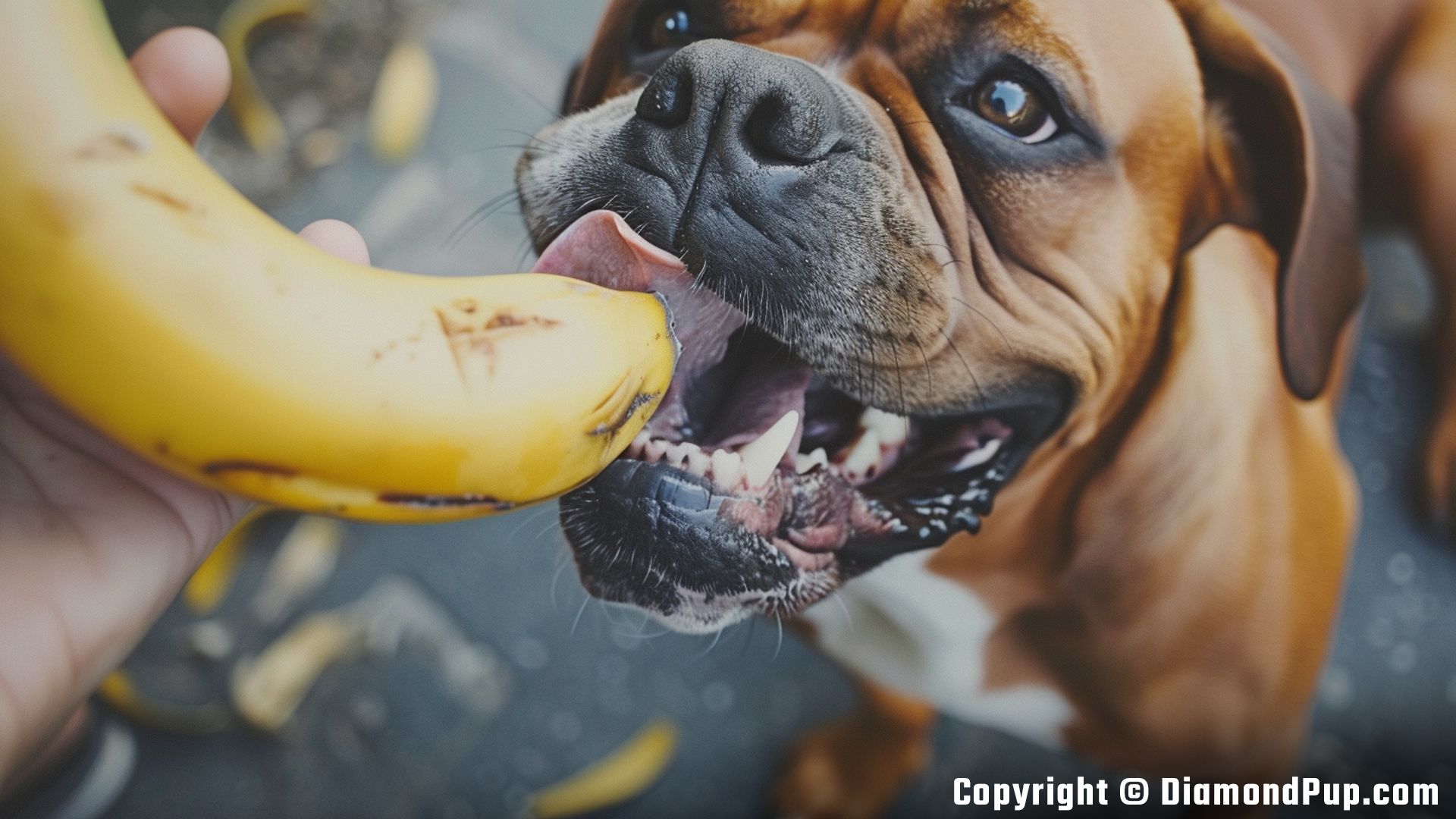 Photo of a Happy Boxer Eating Banana