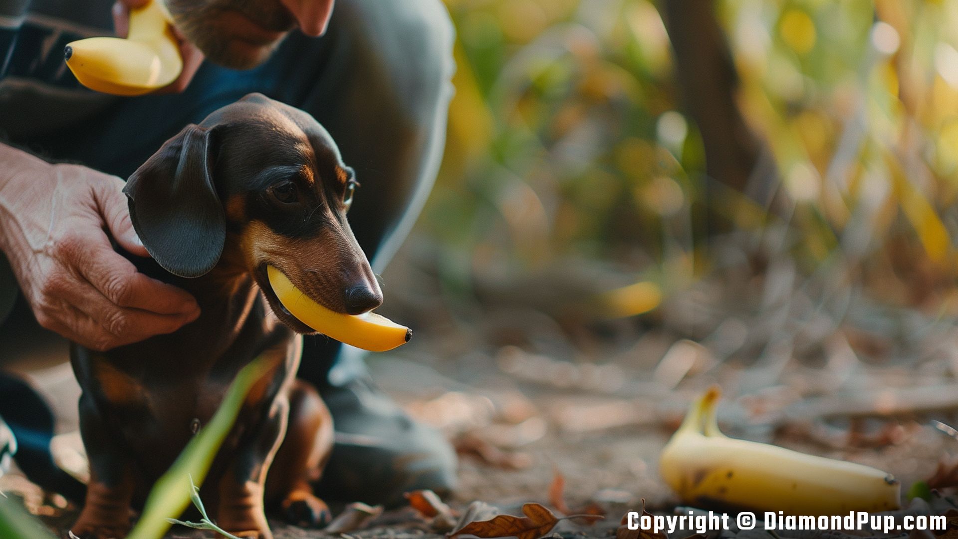 Photo of a Happy Dachshund Eating Banana