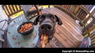Photo of a Happy Labrador Snacking on Bacon