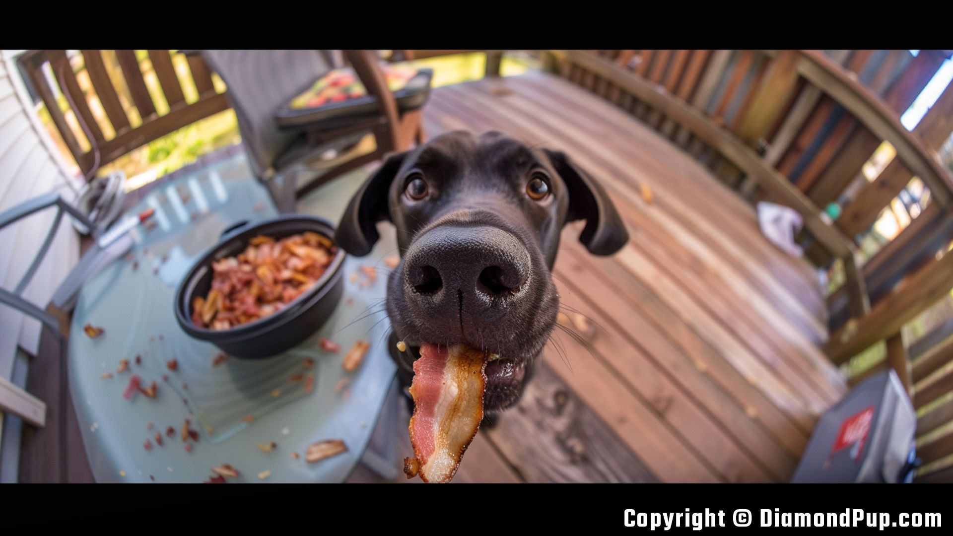 Photo of a Happy Labrador Snacking on Bacon