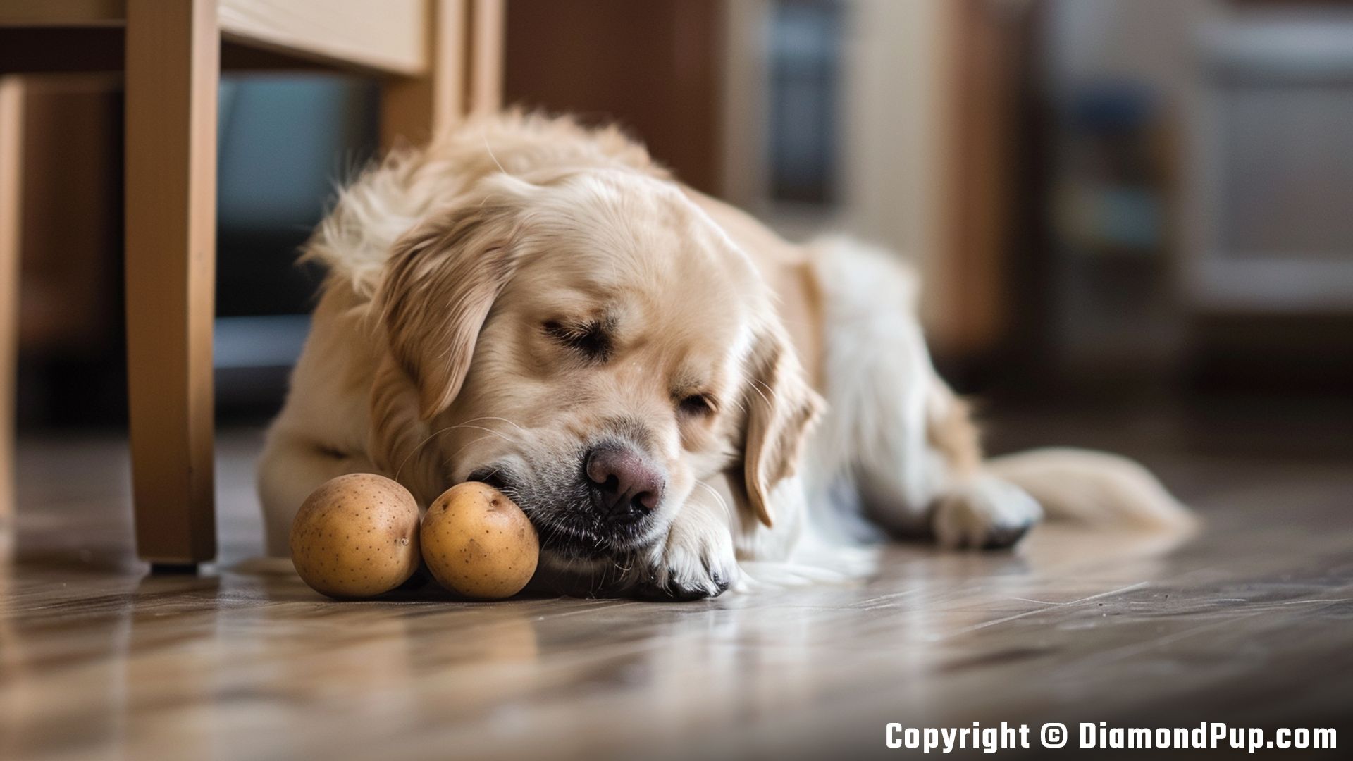 Photo of a Happy Labrador Snacking on Potato