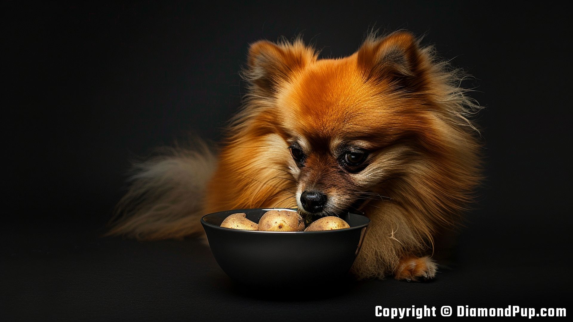 Photo of a Happy Pomeranian Eating Potato