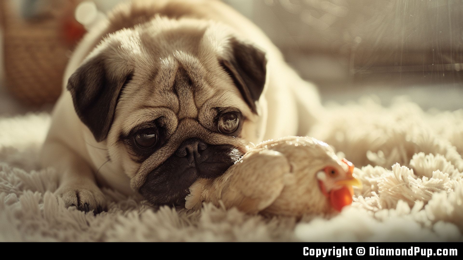 Photo of a Happy Pug Snacking on Chicken