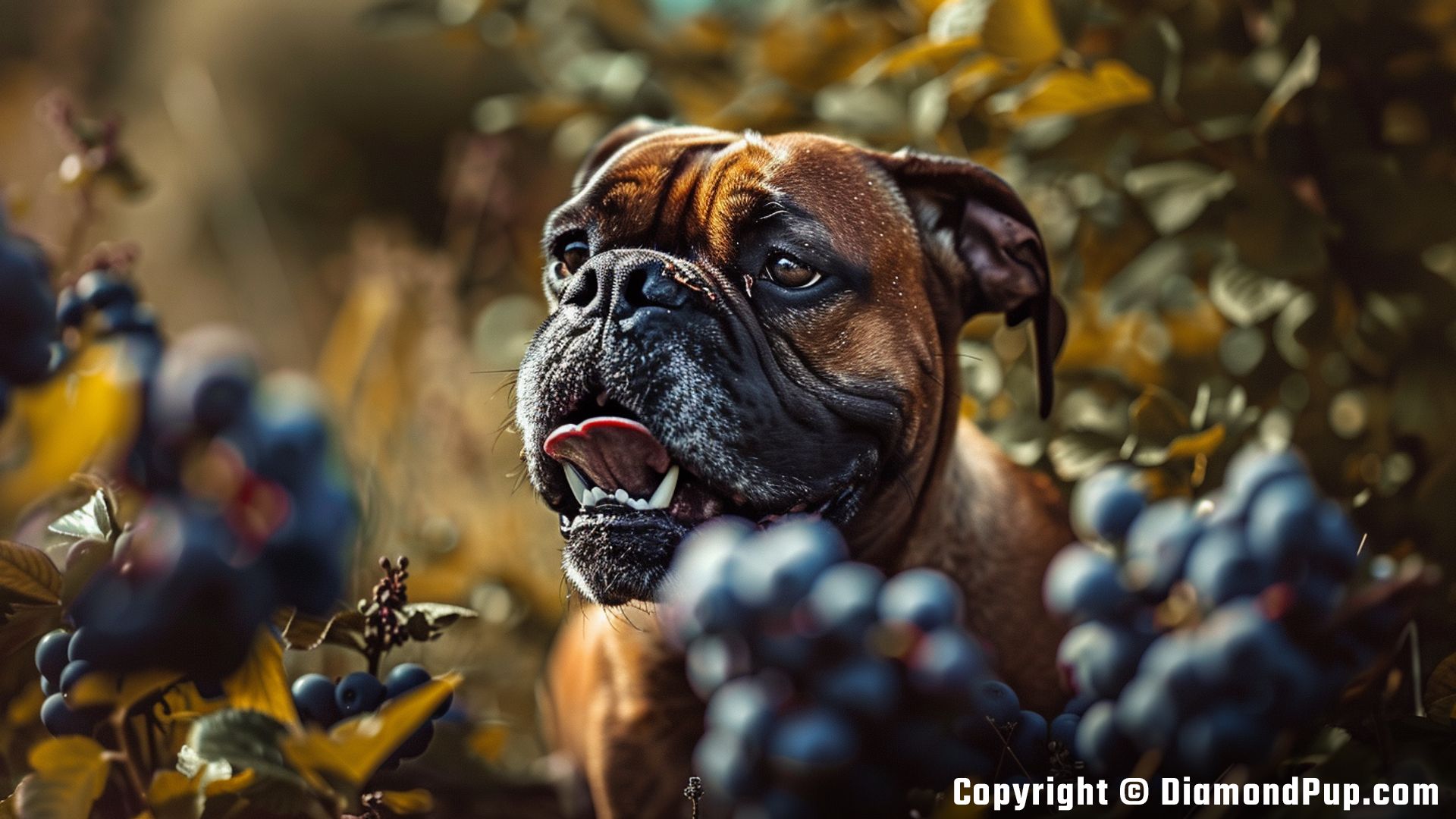 Photo of a Playful Boxer Eating Blueberries